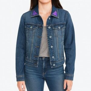 American Rag Denim Jacket Cropped Embellished‎ Unique Design Size M
